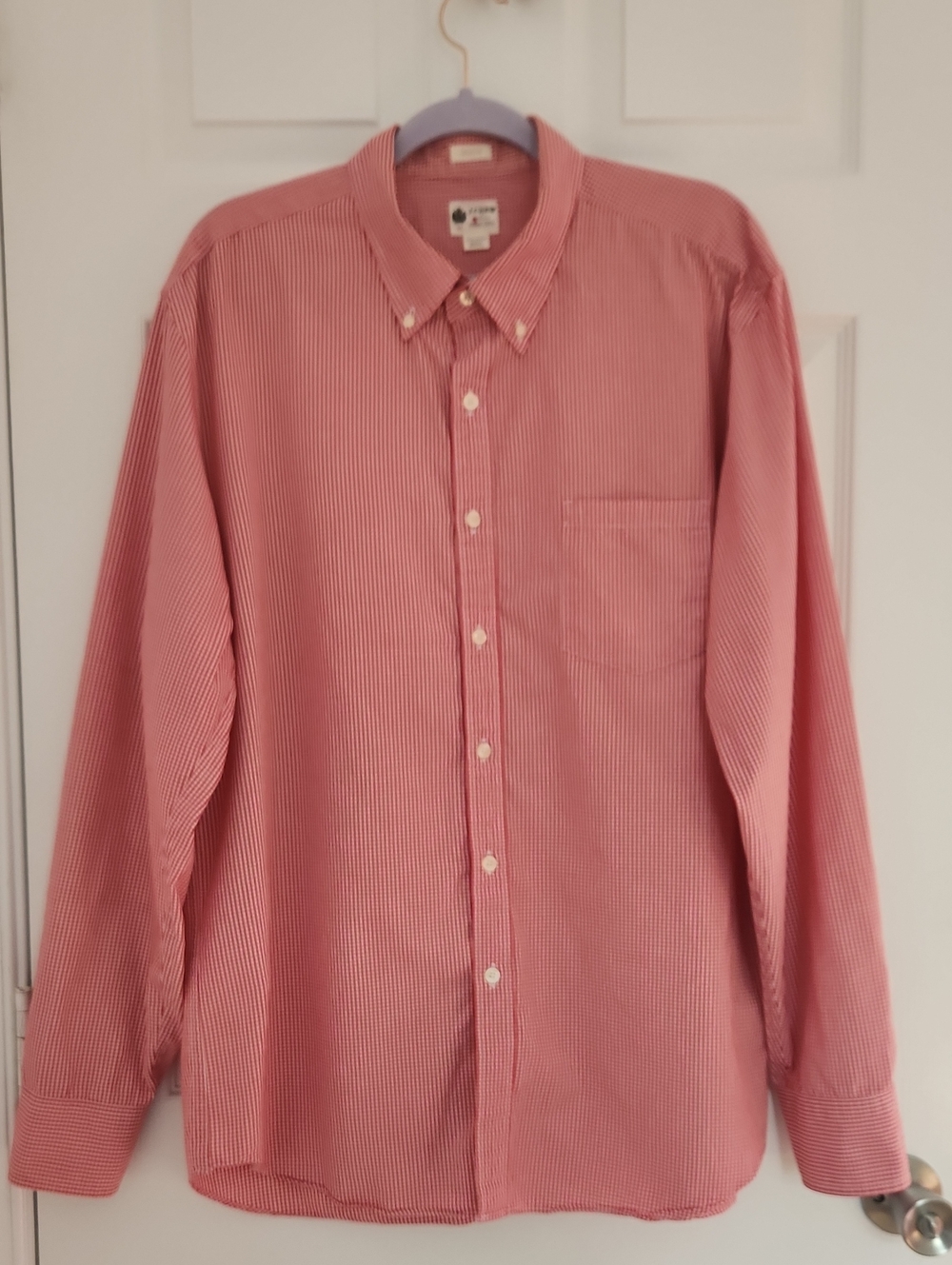100% Cotton J. Crew Men's Red White Gingham Button-Down Shirt
